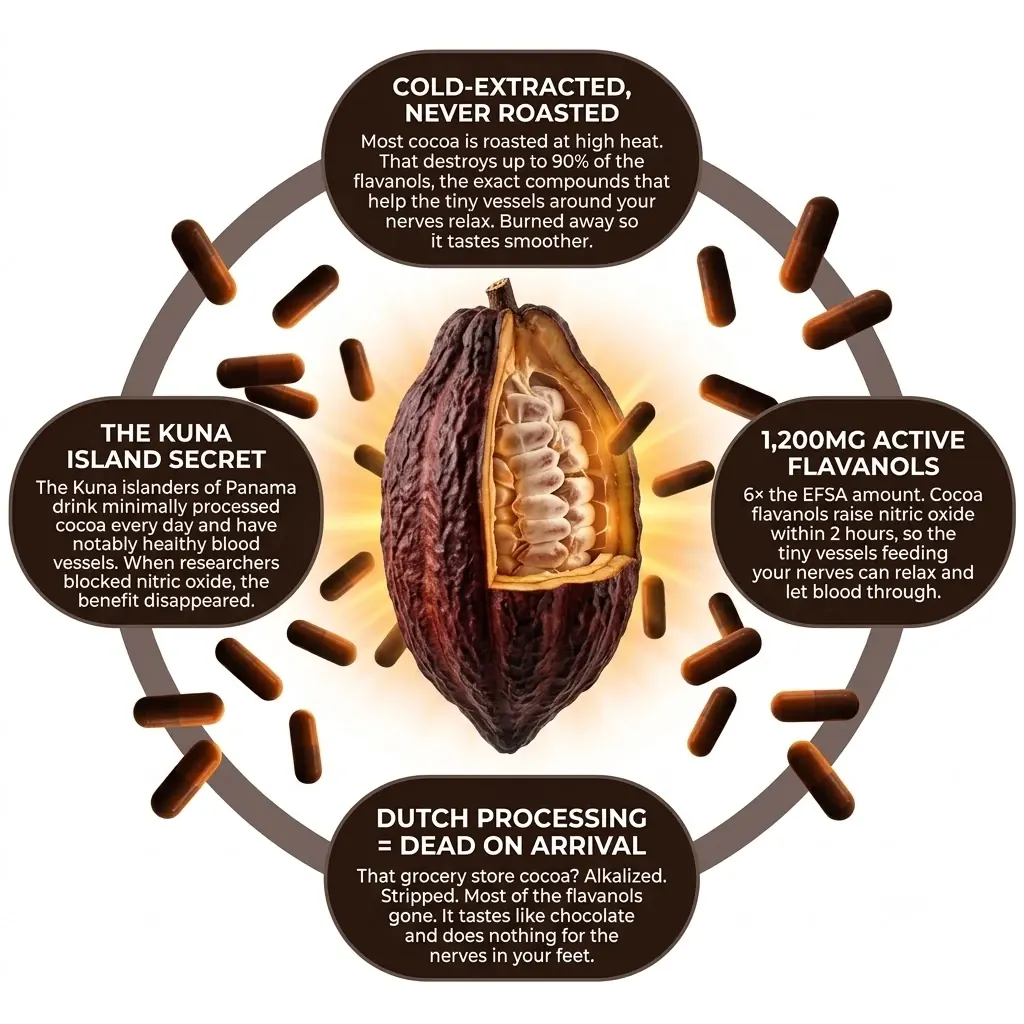 Cacao infographic comparing cold-extracted and processed cocoa